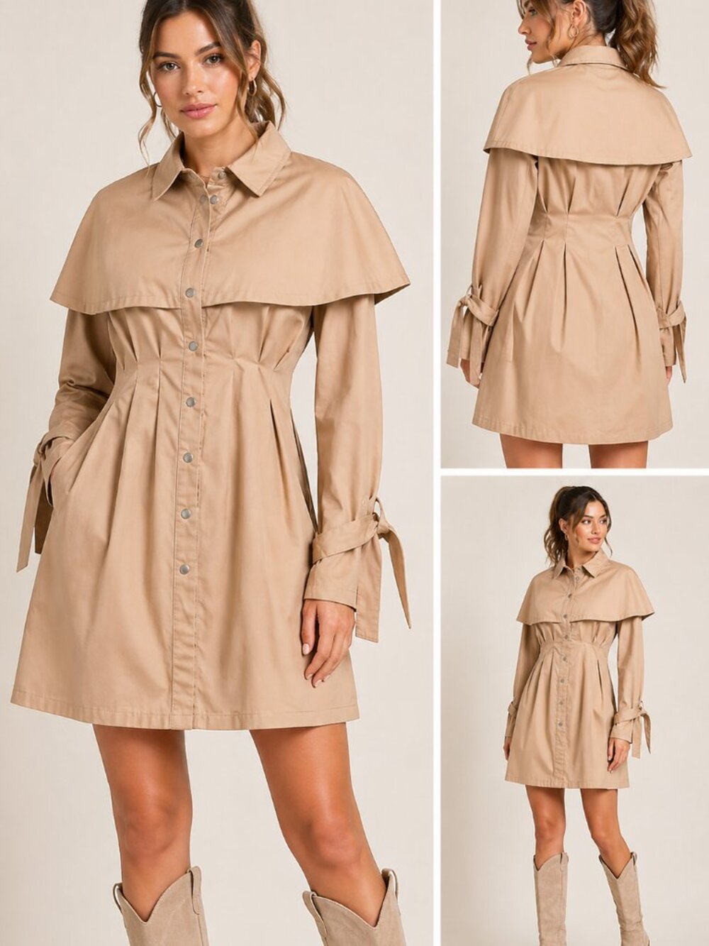 Nasty Gal Khaki Trench Dress Cape Mini Size 2 NWT
